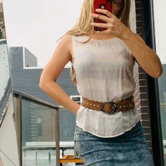 Massimo Dutti 100% Genuine Silk Blouse Gray Striped Top Italy - Picture 3 of 16